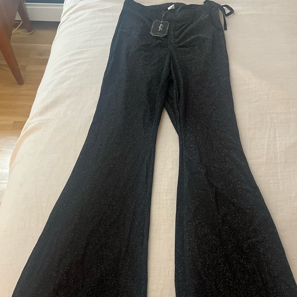 Black and Silver Metallic Bell Bottom Pants